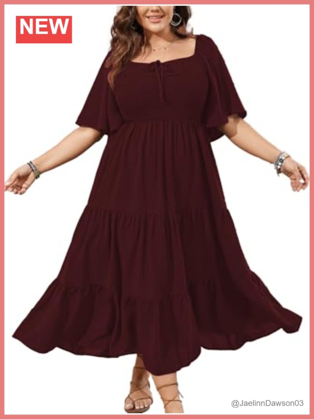 Plus Size Flowy Maxi Dress Flutter Sleeve Smocked Boho Square Neck